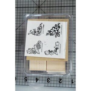 NEW!! 1996 STAMPIN' UP! "Corners Mini" Set of 4 Wood Mounted Rubber Stamps